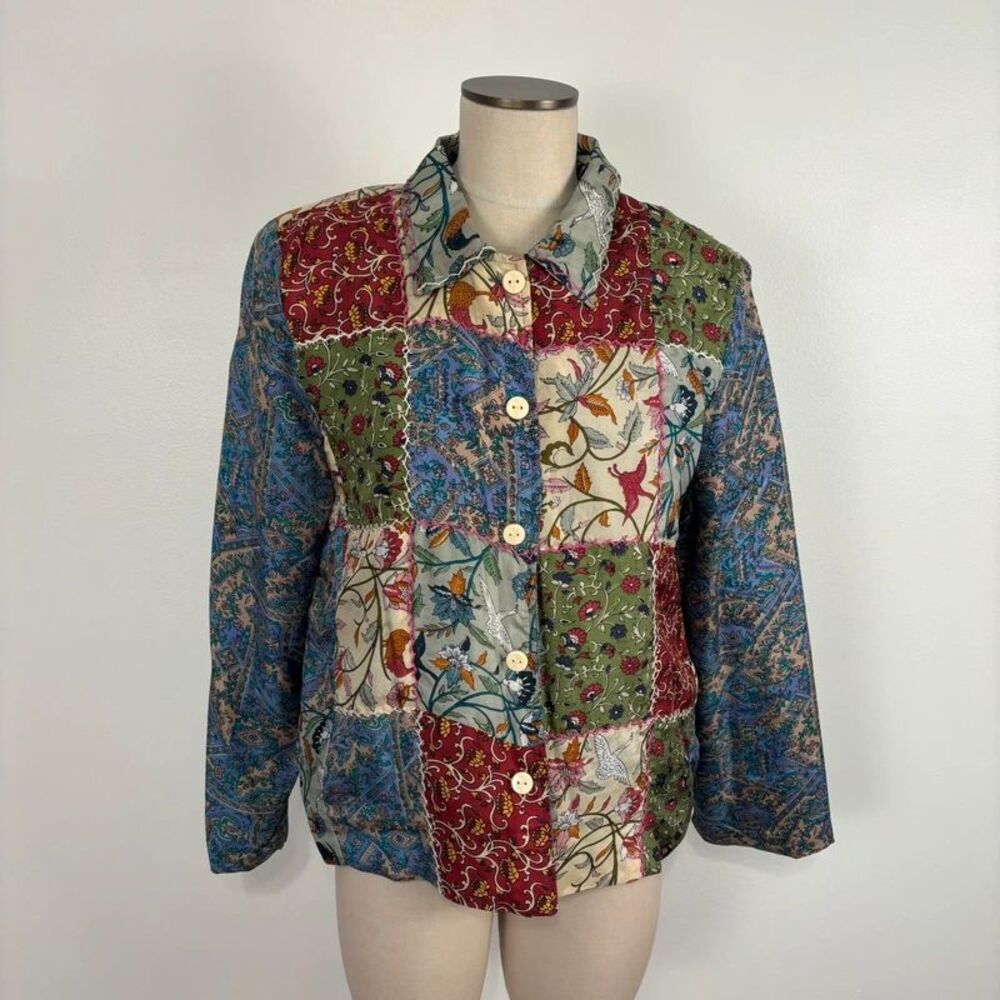 VTG Hearts Of Palm Silk Patchwork Jacket 14 Floral Paisley Embroidered Boho Art